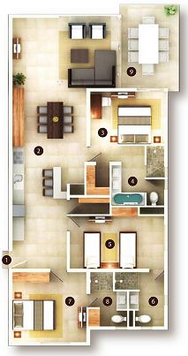 3 Bedroom Suite floor plan